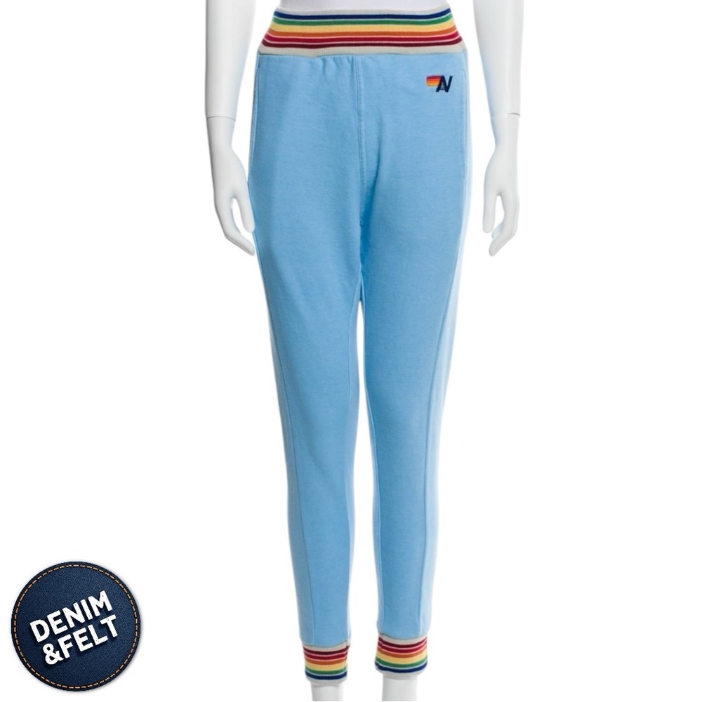 Aviator Nation Women's Sky Blue Rainbow Rib Sweatpant/Joggers w/ Pockets| EUC - Picture 1 of 15